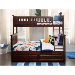 Columbia Bunk Bed Twin over Full with Twin Size Raised Panel Trundle Bed in Walnut by AFI -Outlet AFI Store walnut afi bunk beds ab55234 c3 1000