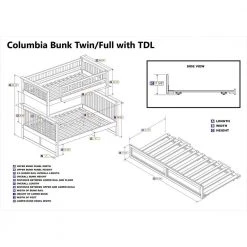 Columbia Bunk Bed Twin over Full with Twin Size Raised Panel Trundle Bed in Walnut by AFI -Outlet AFI Store walnut afi bunk beds ab55234 fa 1000