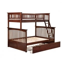 Columbia Bunk Bed Twin over Full with Full Size Urban Trundle Bed in Walnut by AFI