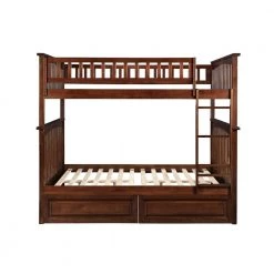 Columbia Bunk Bed Full over Full with 2 Raised Panel Bed Drawers in Walnut by AFI