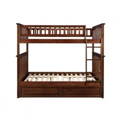 Columbia Bunk Bed Full over Full with Twin Raised Panel Trundle Bed in Walnut by AFI