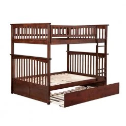 Columbia Bunk Bed Full over Full with Full Size Urban Trundle Bed in Walnut by AFI