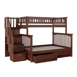 Columbia Staircase Bunk Bed Twin over Full with 2-Raised Panel Bed Drawers in Walnut by AFI -Outlet AFI Store walnut afi bunk beds ab55724 1f 1000