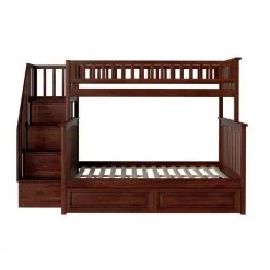 Columbia Staircase Bunk Bed Twin over Full with 2-Raised Panel Bed Drawers in Walnut by AFI