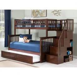 Columbia Staircase Bunk Bed Twin over Full with Twin Size Raised Panel Trundle Bed in Walnut by AFI -Outlet AFI Store walnut afi bunk beds ab55734 31 1000