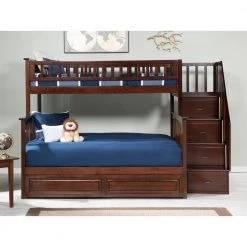 Columbia Staircase Bunk Bed Twin over Full with Twin Size Raised Panel Trundle Bed in Walnut by AFI -Outlet AFI Store walnut afi bunk beds ab55734 4f 1000