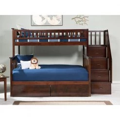 Columbia Staircase Walnut Twin Over Full Bunk Bed with 2-Urban Bed Drawers by AFI -Outlet AFI Store walnut afi bunk beds ab55744 31 1000