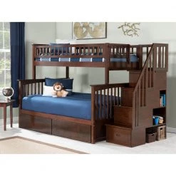 Columbia Staircase Walnut Twin Over Full Bunk Bed with 2-Urban Bed Drawers by AFI -Outlet AFI Store walnut afi bunk beds ab55744 c3 1000