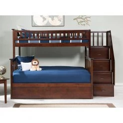 Columbia Staircase Walnut Twin Over Full Bunk Bed with Twin Urban Trundle Bed by AFI -Outlet AFI Store walnut afi bunk beds ab55754 31 1000
