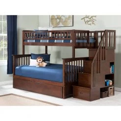 Columbia Staircase Bunk Bed Twin over Full with Full Size Urban Trundle Bed in Walnut by AFI -Outlet AFI Store walnut afi bunk beds ab55774 31 1000