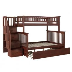 Columbia Staircase Bunk Bed Twin over Full with Full Size Urban Trundle Bed in Walnut by AFI