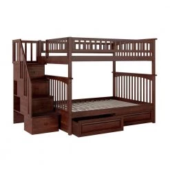 Columbia Staircase Bunk Bed Full over Full with 2 Raised Panel Bed Drawers in Walnut by AFI -Outlet AFI Store walnut afi bunk beds ab55824 4f 1000