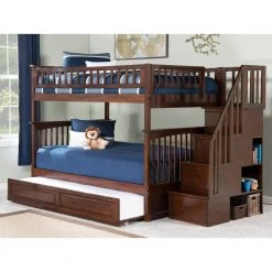 Columbia Staircase Bunk Bed Full over Full with Twin Size Raised Panel Trundle Bed in Walnut by AFI -Outlet AFI Store walnut afi bunk beds ab55834 31 1000