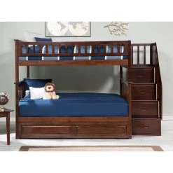 Columbia Staircase Bunk Bed Full over Full with Twin Size Raised Panel Trundle Bed in Walnut by AFI -Outlet AFI Store walnut afi bunk beds ab55834 c3 1000