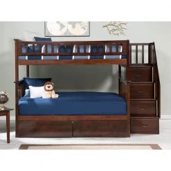 Columbia Staircase Walnut Full Over Full Bunk Bed with 2-Urban Bed Drawers by AFI -Outlet AFI Store walnut afi bunk beds ab55844 31 1000