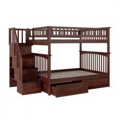 Columbia Staircase Walnut Full Over Full Bunk Bed with 2-Urban Bed Drawers by AFI