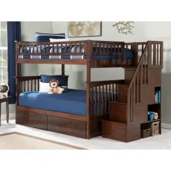 Columbia Staircase Walnut Full Over Full Bunk Bed with 2-Urban Bed Drawers by AFI -Outlet AFI Store walnut afi bunk beds ab55844 c3 1000