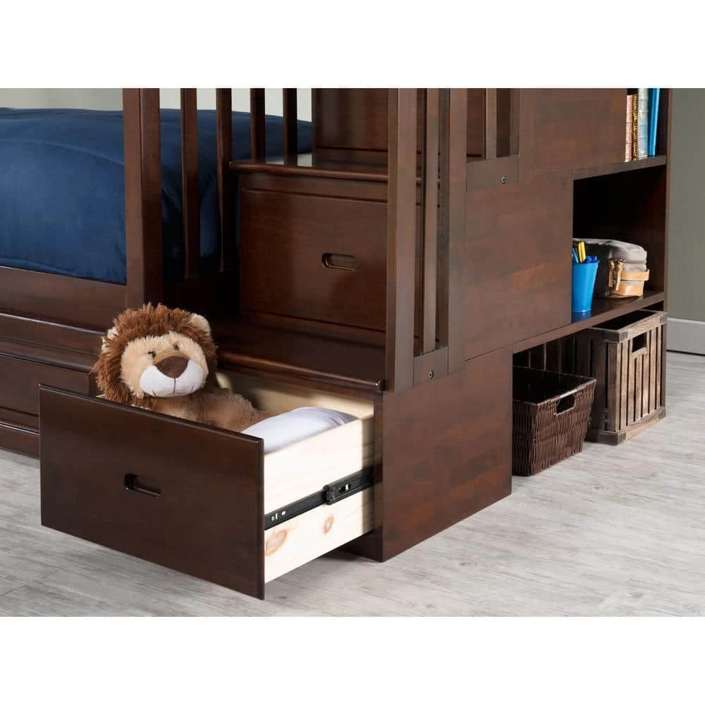 Columbia Staircase Walnut Full Over Full Bunk Bed with Twin Urban Trundle Bed by AFI 7 Columbia Staircase Walnut Full Over Full Bunk Bed with Twin Urban Trundle Bed by AFI - Image 5