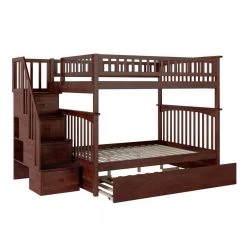 Columbia Staircase Walnut Full Over Full Bunk Bed with Twin Urban Trundle Bed by AFI