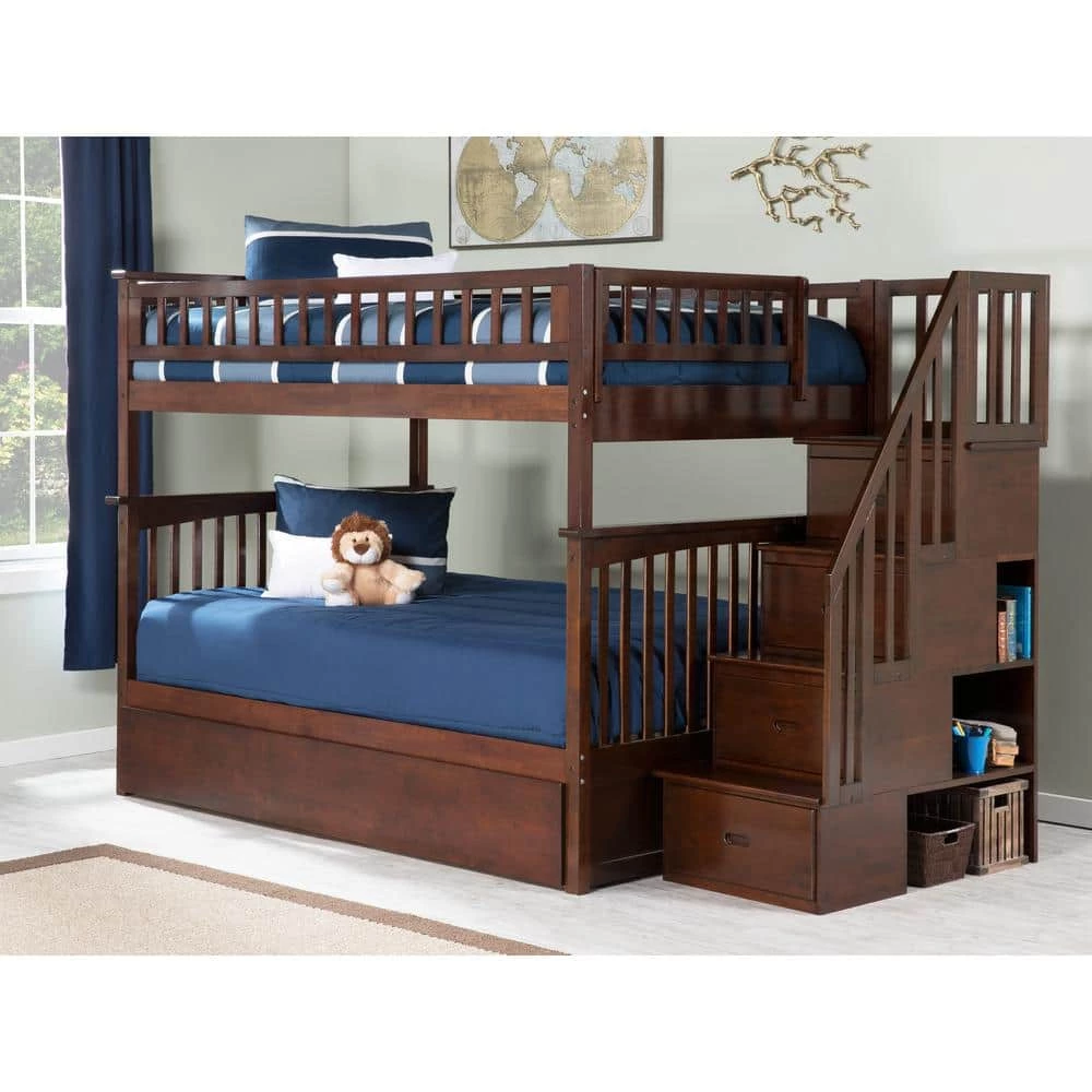 Columbia Staircase Walnut Full Over Full Bunk Bed with Twin Urban Trundle Bed by AFI 6 Columbia Staircase Walnut Full Over Full Bunk Bed with Twin Urban Trundle Bed by AFI - Image 4