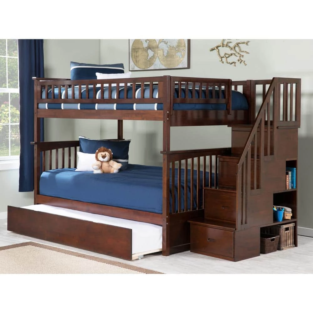 Columbia Staircase Walnut Full Over Full Bunk Bed with Twin Urban Trundle Bed by AFI 4 Columbia Staircase Walnut Full Over Full Bunk Bed with Twin Urban Trundle Bed by AFI - Image 2