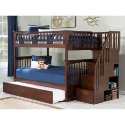 Columbia Staircase Bunk Bed Full over Full with Full Size Urban Trundle Bed in Walnut by AFI -Outlet AFI Store walnut afi bunk beds ab55874 40 1000