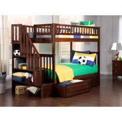 Woodland Staircase Bunk Bed Twin over Twin with 2 Raised Panel Bed Drawers in Walnut by AFI -Outlet AFI Store walnut afi bunk beds ab56624 4f 1000