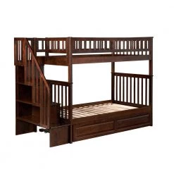 Woodland Staircase Bunk Bed Twin over Twin with Twin Size Raised Panel Trundle Bed in Walnut by AFI -Outlet AFI Store walnut afi bunk beds ab56634 1f 1000