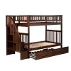 Woodland Staircase Bunk Bed Twin over Twin with Twin Size Raised Panel Trundle Bed in Walnut by AFI -Outlet AFI Store walnut afi bunk beds ab56634 64 1000