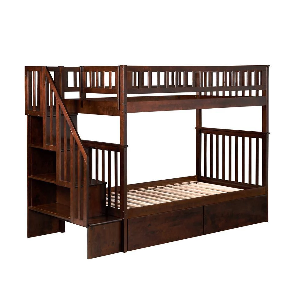 Woodland Walnut Twin Over Twin Staircase Bunk Bed with 2-Urban Bed Drawers by AFI 8 Woodland Walnut Twin Over Twin Staircase Bunk Bed with 2-Urban Bed Drawers by AFI - Image 6