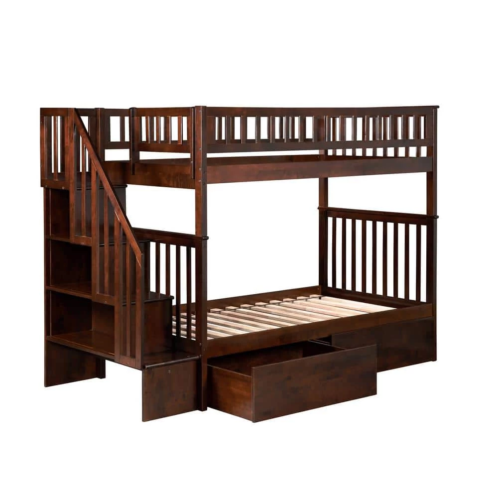 Woodland Walnut Twin Over Twin Staircase Bunk Bed with 2-Urban Bed Drawers by AFI 3 Woodland Walnut Twin Over Twin Staircase Bunk Bed with 2-Urban Bed Drawers by AFI
