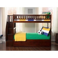 Woodland Walnut Twin Over Twin Staircase Bunk Bed with Twin Size Urban Trundle Bed by AFI -Outlet AFI Store walnut afi bunk beds ab56654 4f 1000