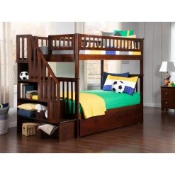 Woodland Walnut Twin Over Twin Staircase Bunk Bed with Twin Size Urban Trundle Bed by AFI -Outlet AFI Store walnut afi bunk beds ab56654 c3 1000