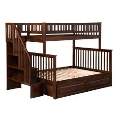 Woodland Staircase Bunk Bed Twin over Full with 2 Raised Panel Bed Drawers in Walnut by AFI -Outlet AFI Store walnut afi bunk beds ab56724 1f 1000