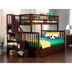 Woodland Staircase Bunk Bed Twin over Full with 2 Raised Panel Bed Drawers in Walnut by AFI -Outlet AFI Store walnut afi bunk beds ab56724 31 1000