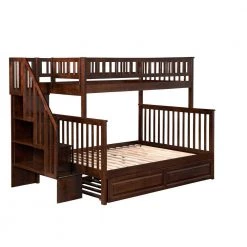 Woodland Staircase Bunk Bed Twin over Full with Twin Size Raised Panel Trundle Bed in Walnut by AFI -Outlet AFI Store walnut afi bunk beds ab56734 1f 1000