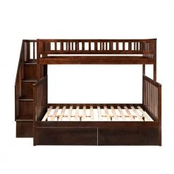 Woodland Walnut Twin Over Full Staircase Bunk Bed with 2-Urban Bed Drawers by AFI