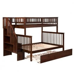 Woodland Walnut Twin Over Full Staircase Bunk Bed with Twin Size Urban Trundle Bed by AFI