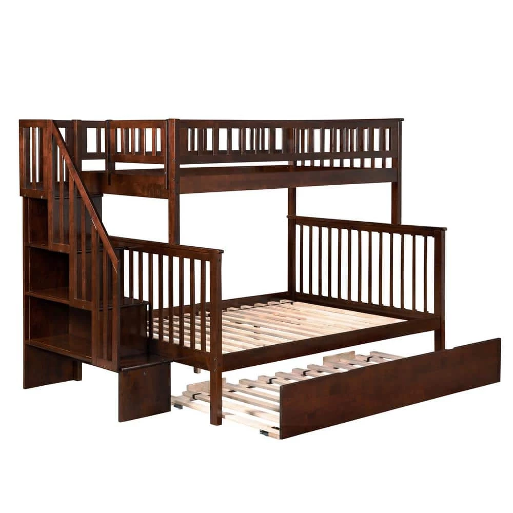 Woodland Staircase Bunk Bed Twin over Full with Full Size Urban Trundle Bed in Walnut by AFI 3 Woodland Staircase Bunk Bed Twin over Full with Full Size Urban Trundle Bed in Walnut by AFI