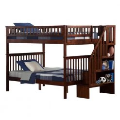 Woodland Walnut Full Over Full Staircase Bunk Bed by AFI