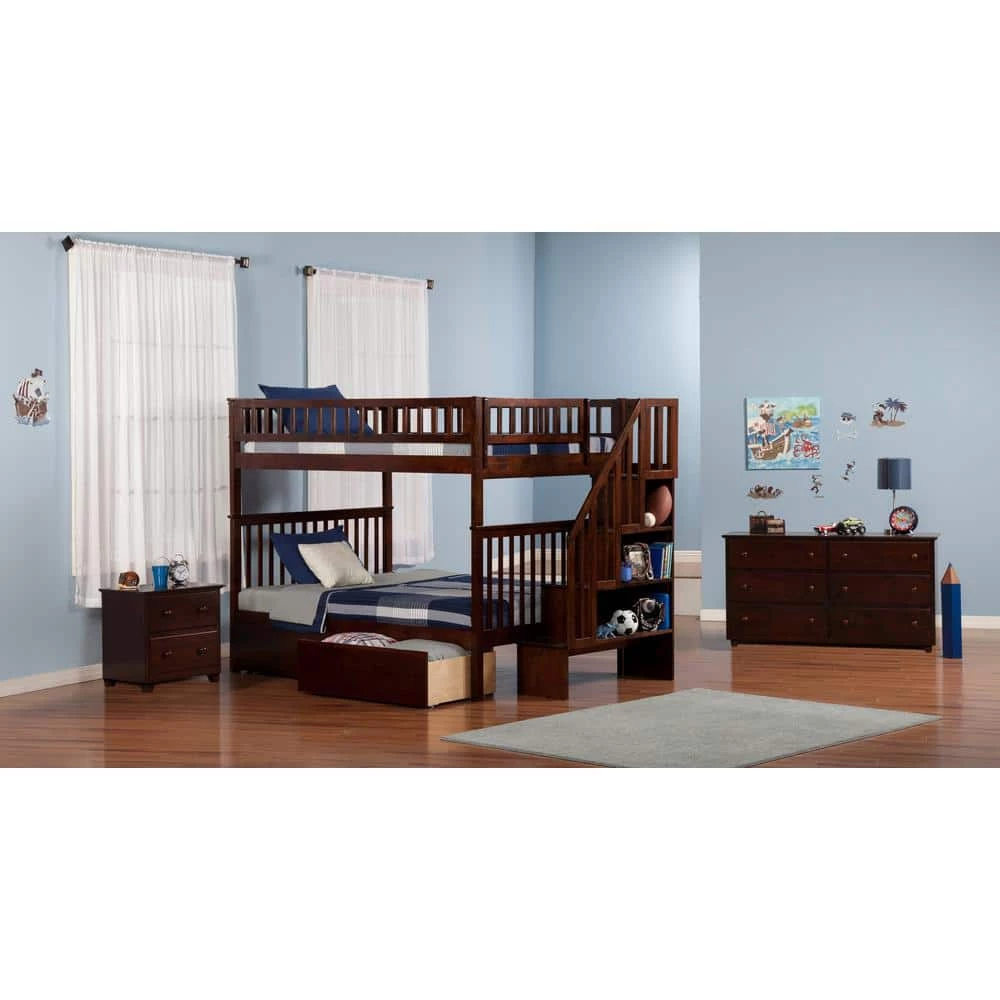 Woodland Walnut Full Over Full Staircase Bunk Bed with 2-Urban Bed Drawers by AFI 4 Woodland Walnut Full Over Full Staircase Bunk Bed with 2-Urban Bed Drawers by AFI - Image 2