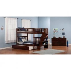 Woodland Walnut Full Over Full Staircase Bunk Bed with Twin Size Urban Trundle Bed by AFI -Outlet AFI Store walnut afi bunk beds ab56854 31 1000