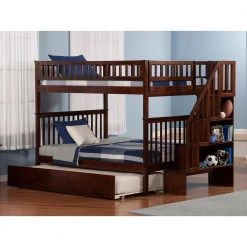 Woodland Staircase Bunk Bed Full over Full with Full Size Urban Trundle Bed in Walnut by AFI -Outlet AFI Store walnut afi bunk beds ab56874 40 1000