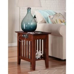Mission Walnut Chair Side Table with Charging Station by AFI -Outlet AFI Store walnut afi end side tables ah13214 31 1000