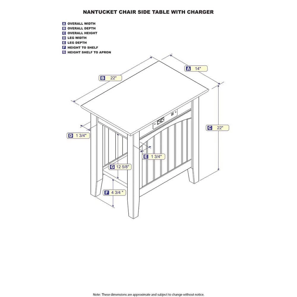 Nantucket Walnut Chair Side Table with Charging Station by AFI 5 Nantucket Walnut Chair Side Table with Charging Station by AFI - Image 3