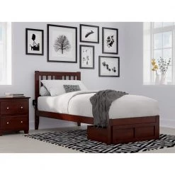 Tahoe Twin Extra Long Bed with Foot Drawer and USB Turbo Charger in Walnut by AFI