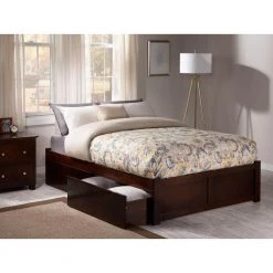 Concord Walnut King Platform Bed with Flat Panel Foot Board and 2-Urban Bed Drawers by AFI