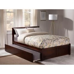 Orlando Walnut Queen Bed with Footboard and Twin Extra Long Trundle by AFI