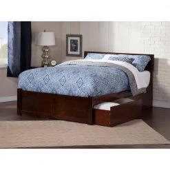 Orlando Walnut King Platform Bed with Flat Panel Foot Board and 2 Urban Bed Drawers by AFI