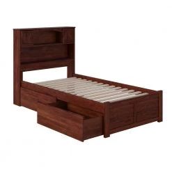 Newport Walnut Twin Platform Bed with Flat Panel Foot Board and 2-Urban Bed Drawers by AFI